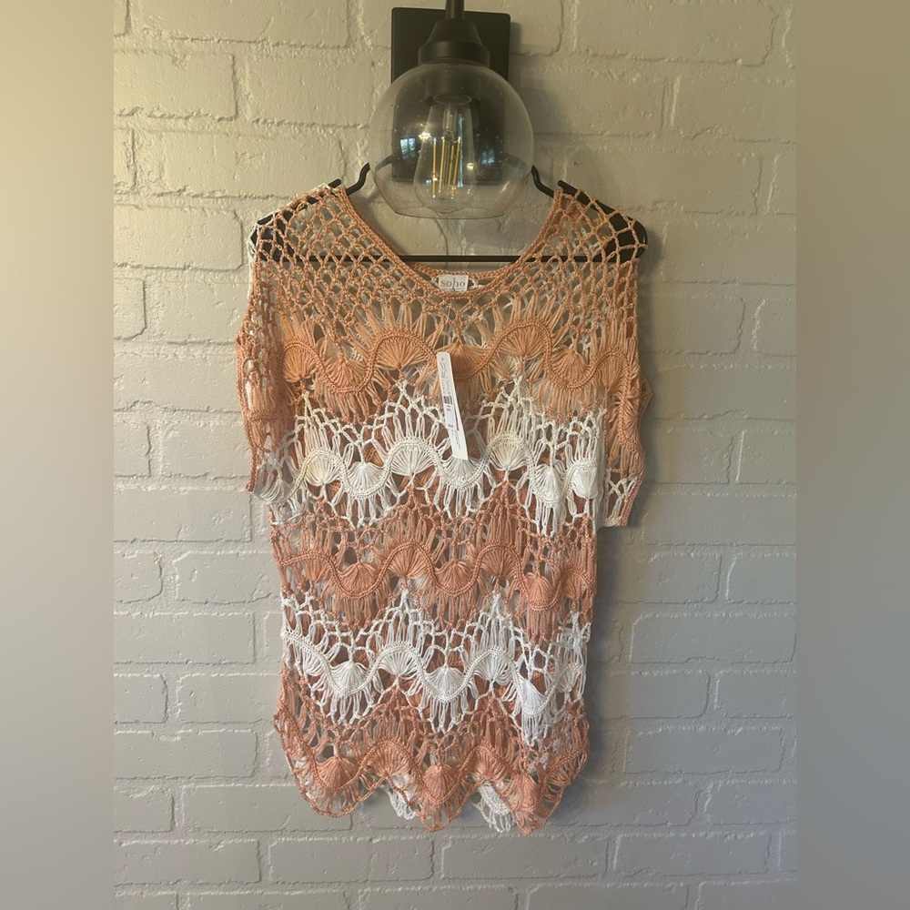 Soho Orange and White Crochet Top